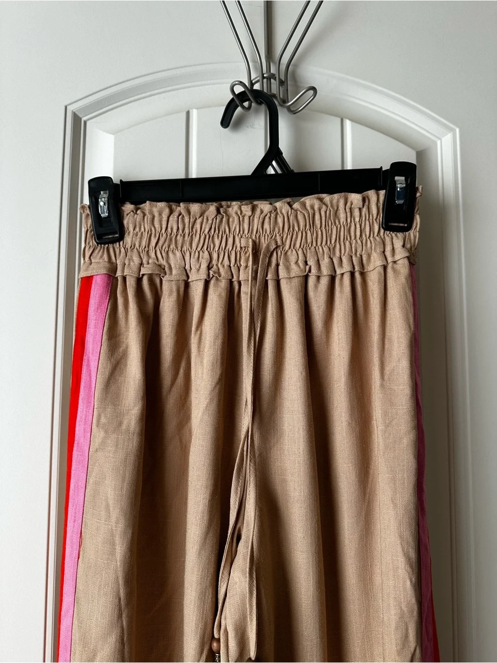 THML Sunset Stripes Camel Pink Red Set Puff Sleeve Drawstring Waist size XS Nwt